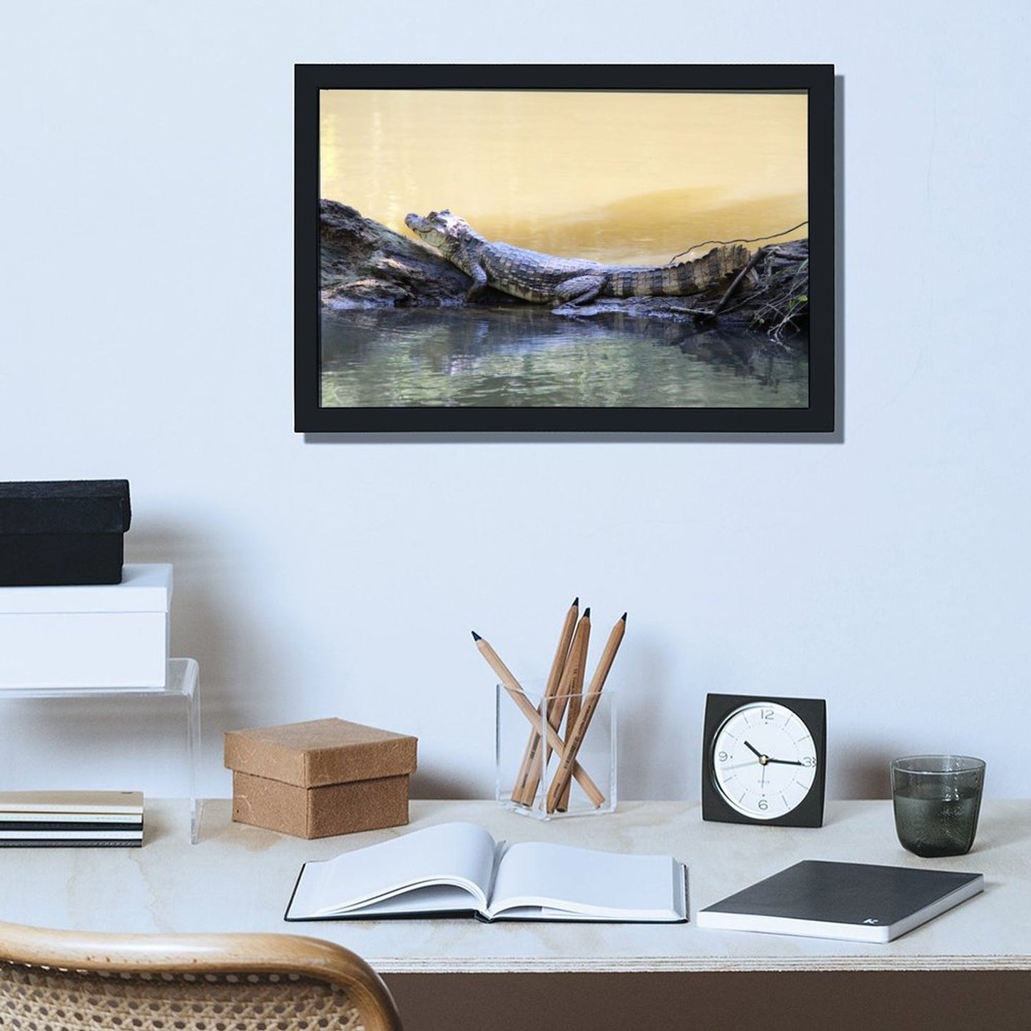 Crocodile Eyes Above Water Canvas Print Wall Artwork-49