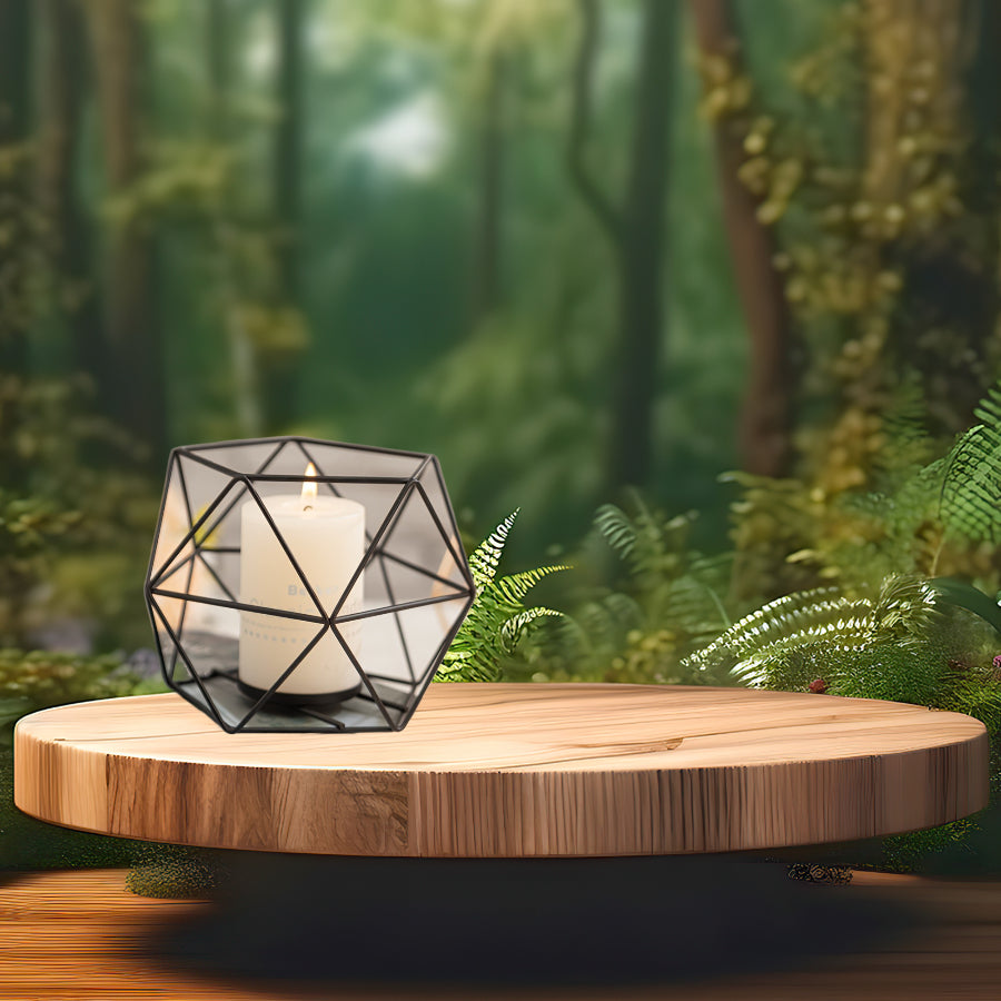 Black Metal Geometric Candle Holder with Rose and Starry Sky Design - Elegant Minimalist Tabletop Decor for Home Ambiance and Aromatherapy