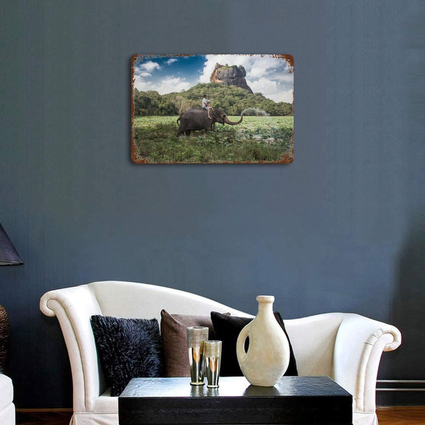 Vintage Elephant Ride Landscape Metal Wall Art Decor