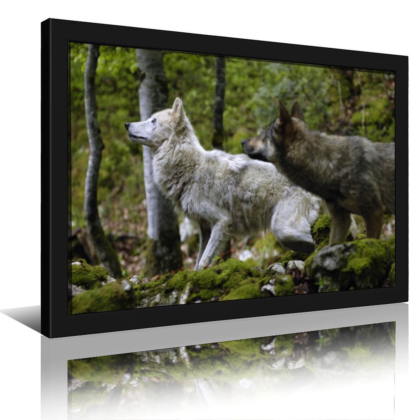 Black Frame Wolf Wall Art Forest Animal Canvas Painting