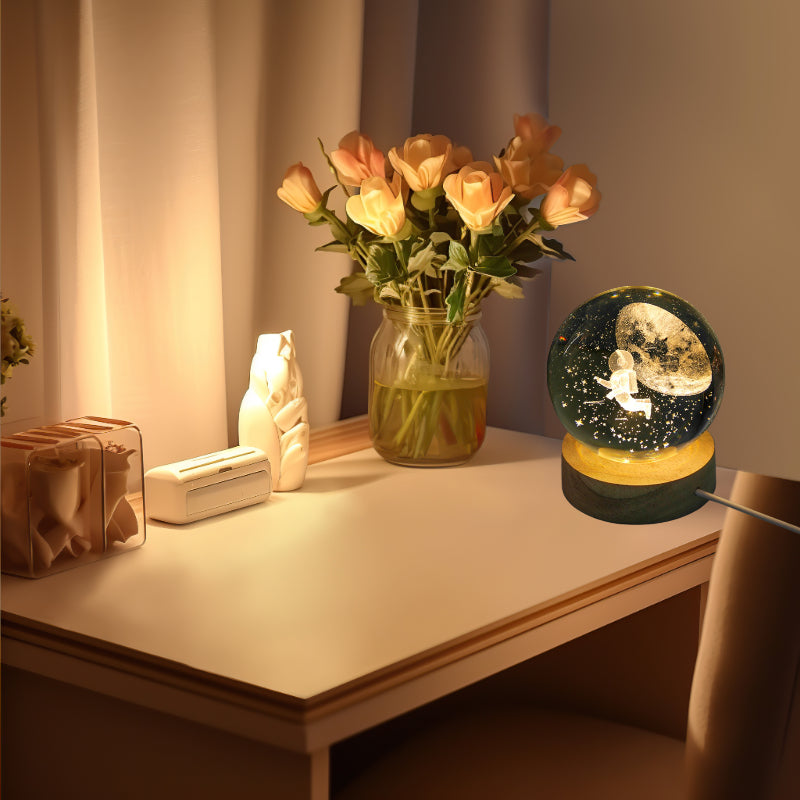 3D Sky Crystal Ball USB Night Light Wooden Base Creative Desk Lamp Christmas Gift Home Decor
