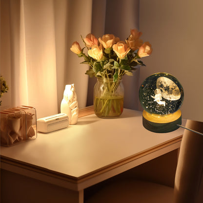 3D Sky Crystal Ball USB Night Light Wooden Base Creative Desk Lamp Christmas Gift Home Decor