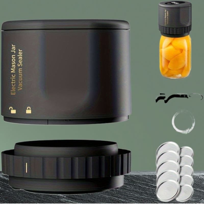 Mason Jar Vacuum Sealer Electric for Wide and Regular Mouth Includes 5 Wide 5 Regular Lids Black