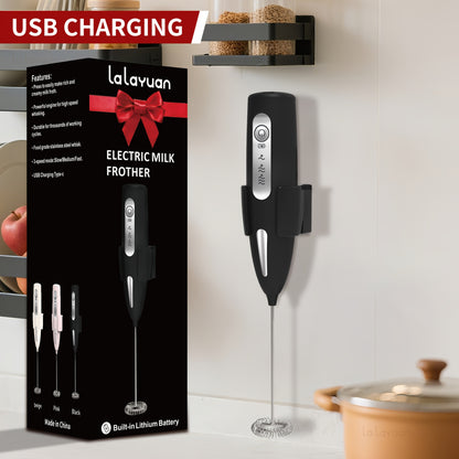 USB Rechargeable 3-Speed Milk Frother with Foam Maker & Egg Whisk Fast Foam in Seconds for Coffee Cappuccino Hot Chocolate Portable Quiet 304 Stainless Steel Handheld Mixer