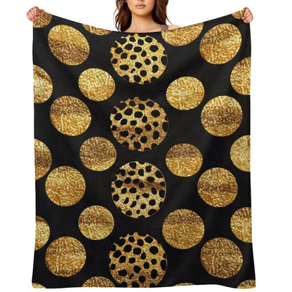 Soft Flannel Throw Blanket Black and Gold Dots