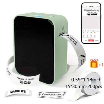 Portable Marklife P15 Thermal Label Printer Wireless Label Maker 15x30m Paper Roll Multiple Templates USB Battery Powered Compact Design for Home Office