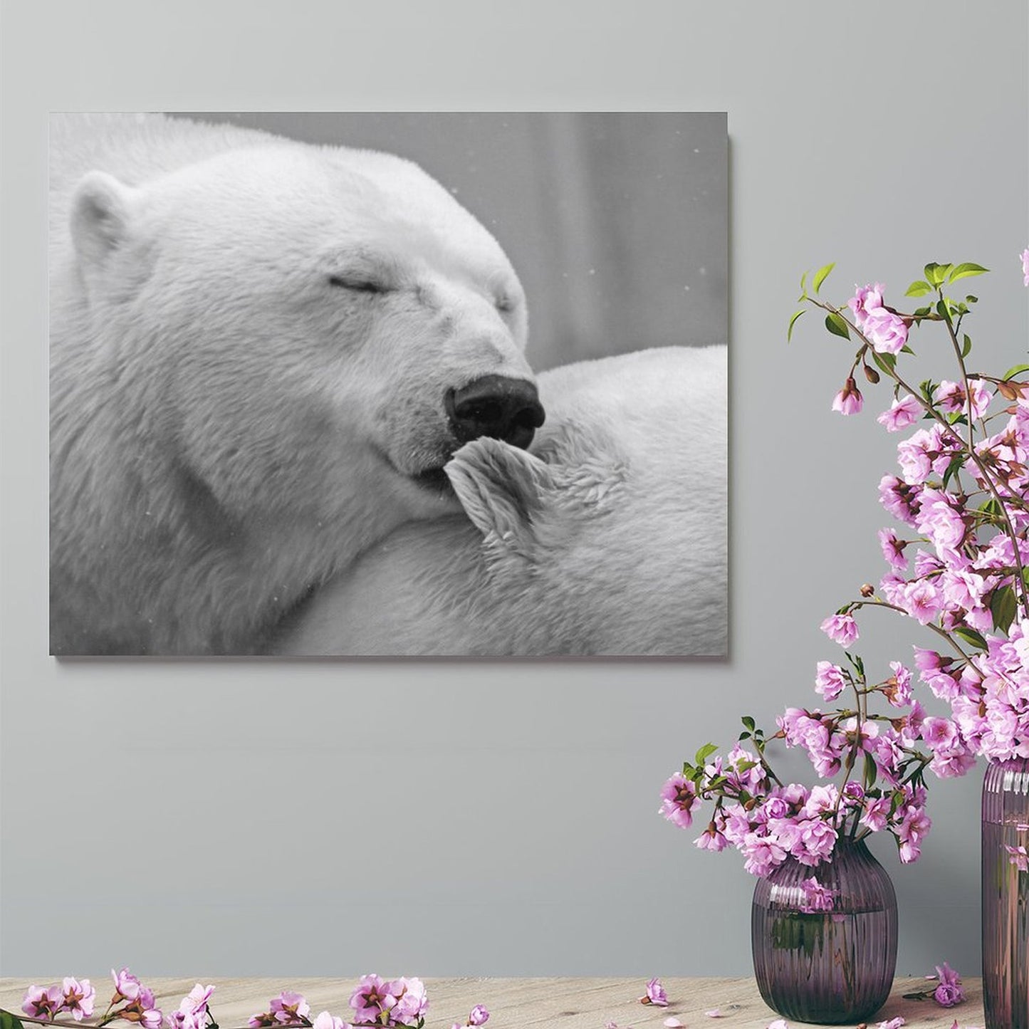 Polar Bear Love Black and White Canvas Art – Arctic Wildlife Wall Decor