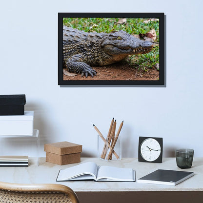 Wildlife Crocodile Wall Art Black Frame Home Decoration