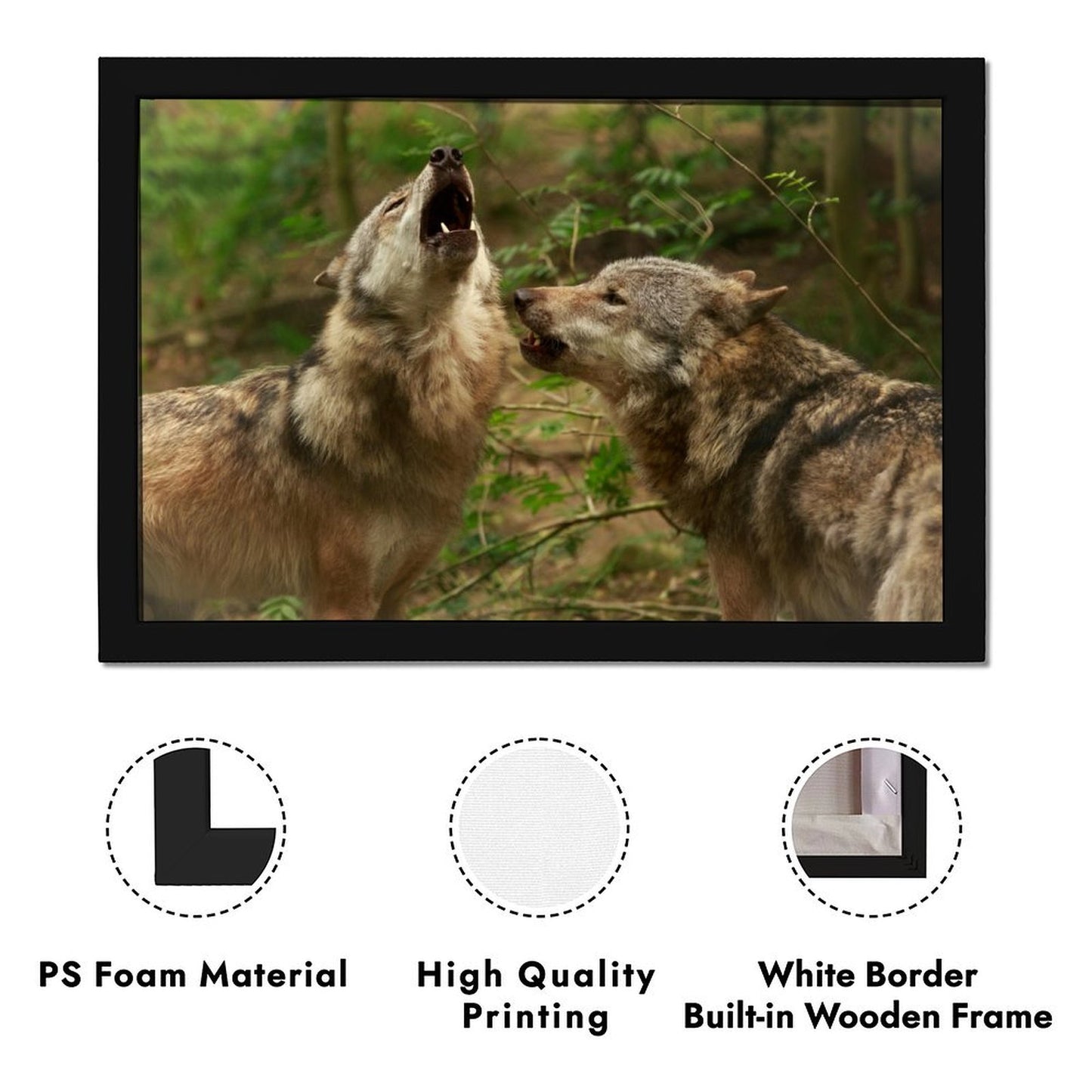 Howling Wolves Wall Art Black Frame Wildlife Decoration-40