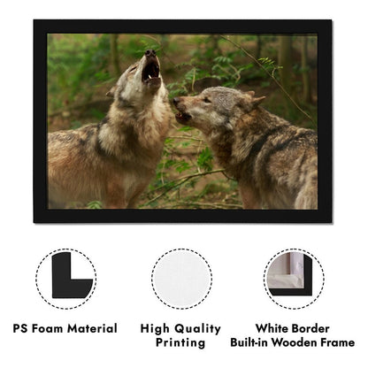 Howling Wolves Wall Art Black Frame Wildlife Decoration-40