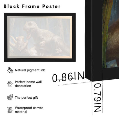 Dinosaur Battle Wall Art Black Frame Prehistoric Decor-4K