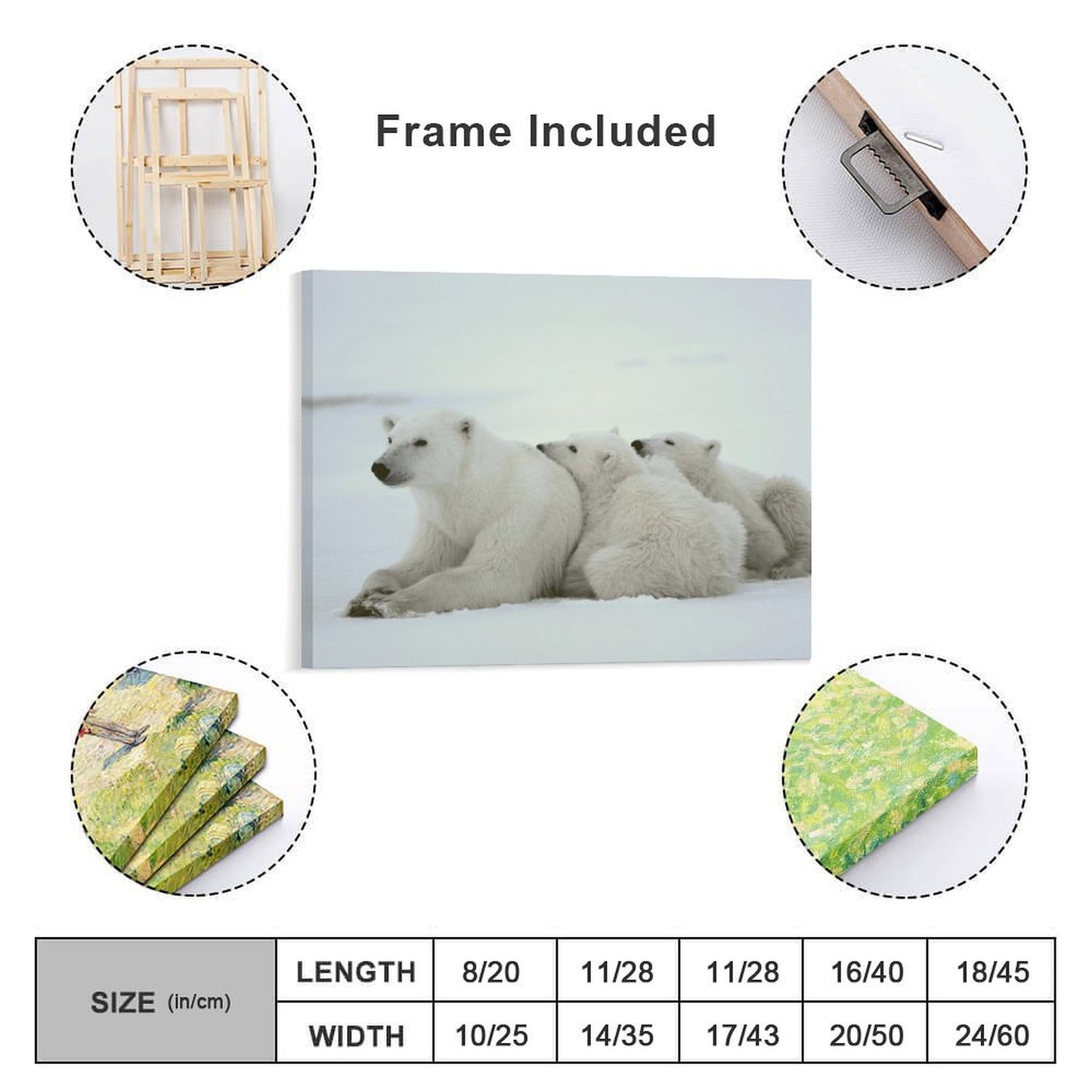 Polar Bear Family Resting on Snow Canvas Wall Art