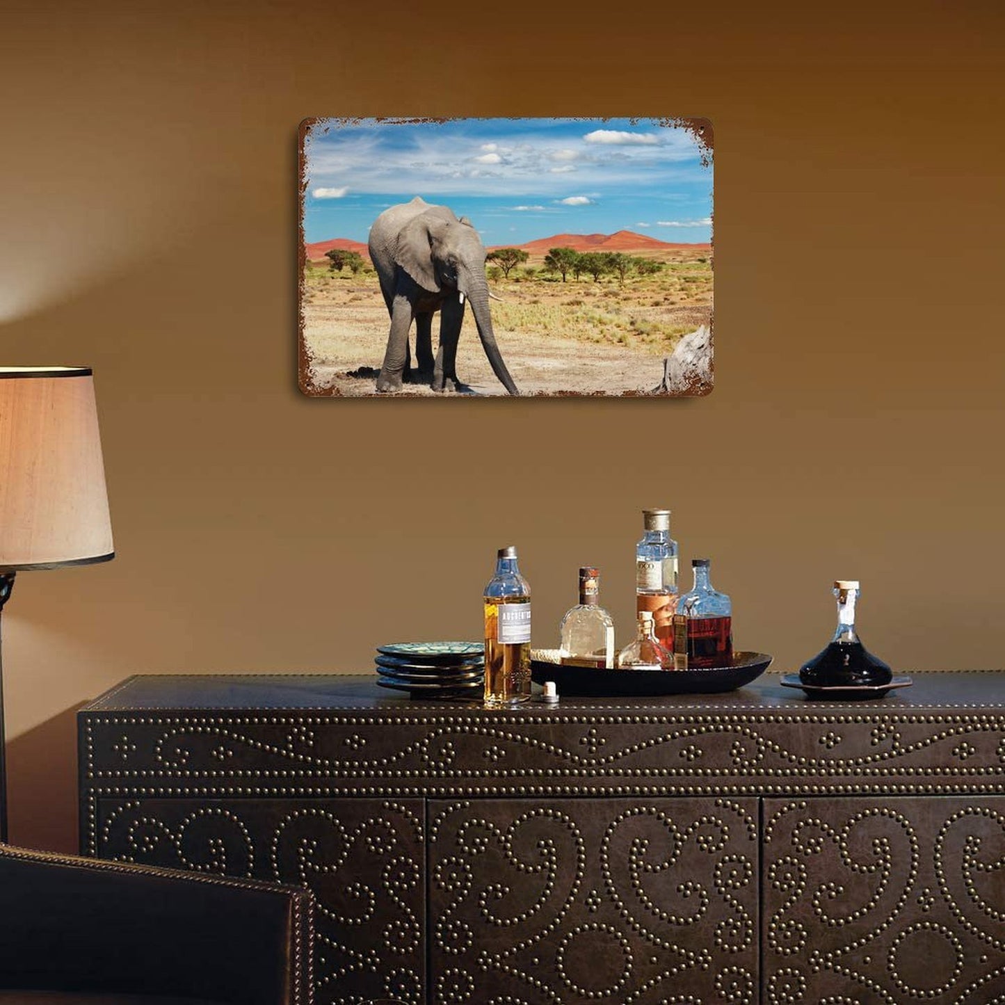 Vintage African Elephant Desert Metal Wall Art Decor