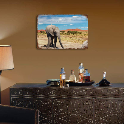 Vintage African Elephant Desert Metal Wall Art Decor