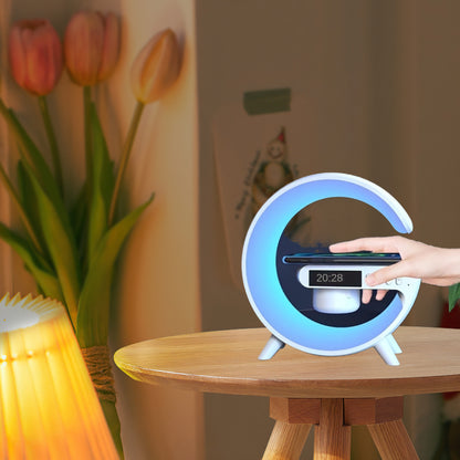 Multifunctional Table Lamp Speaker Wireless Charging RGB LED Lights Hi-Fi Speaker with Alarm Clock Time Display TF Card Support