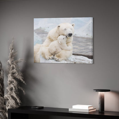 Polar Bear Family Hug Canvas Wall Art – Cozy Arctic Animal Painting for Home Decor