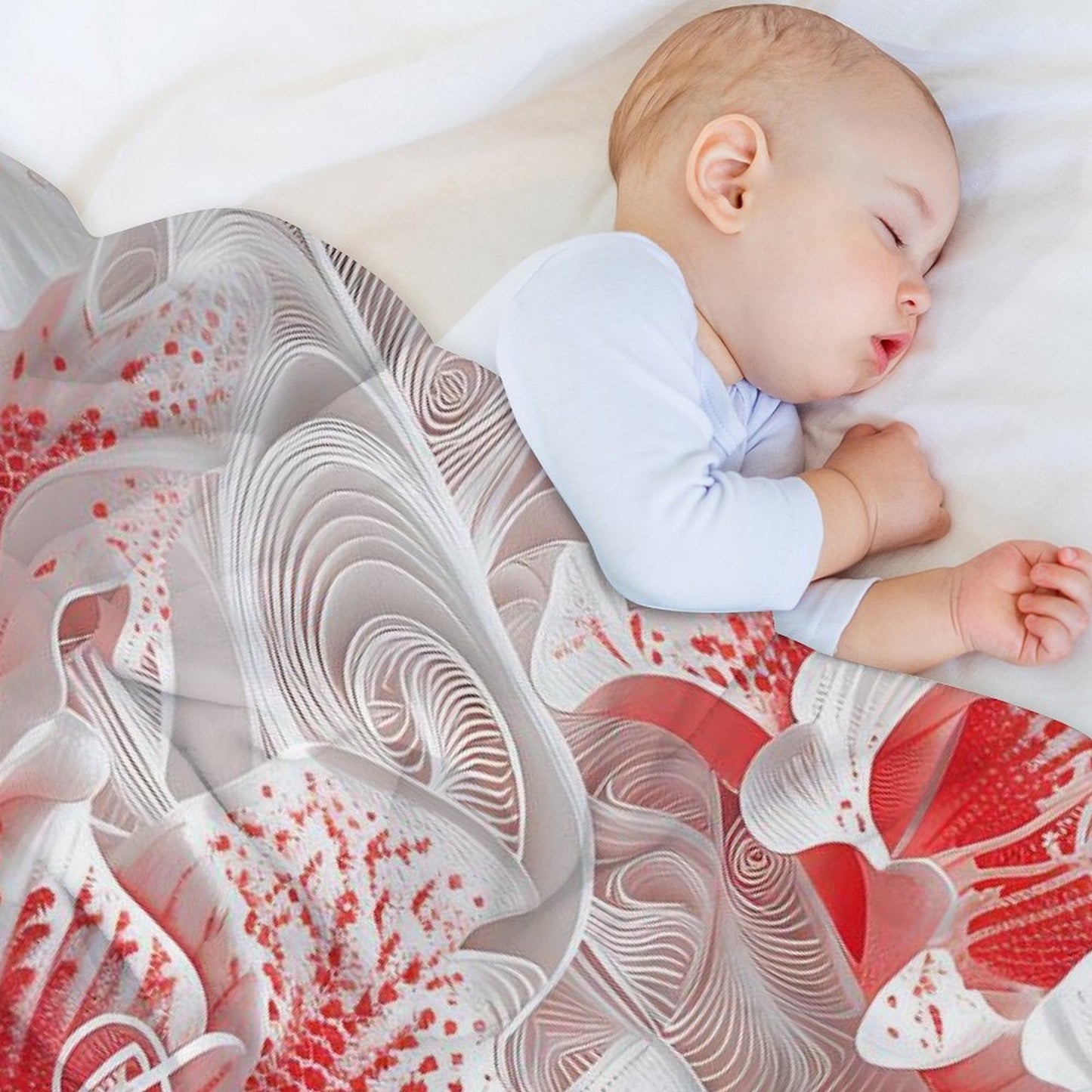 Soft Anti-Pilling Flannel Blanket with Red and White Floral Design