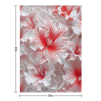 Soft Anti-Pilling Flannel Blanket with Red and White Floral Design