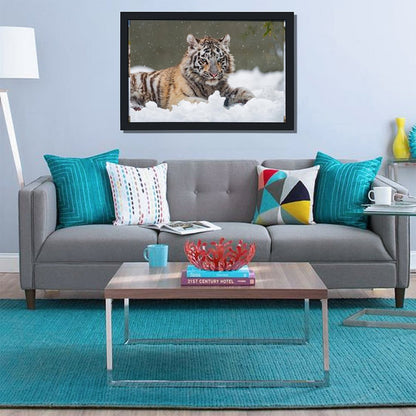 White Tiger in Snow Canvas Wall Art – Modern Framed Home Décor-18