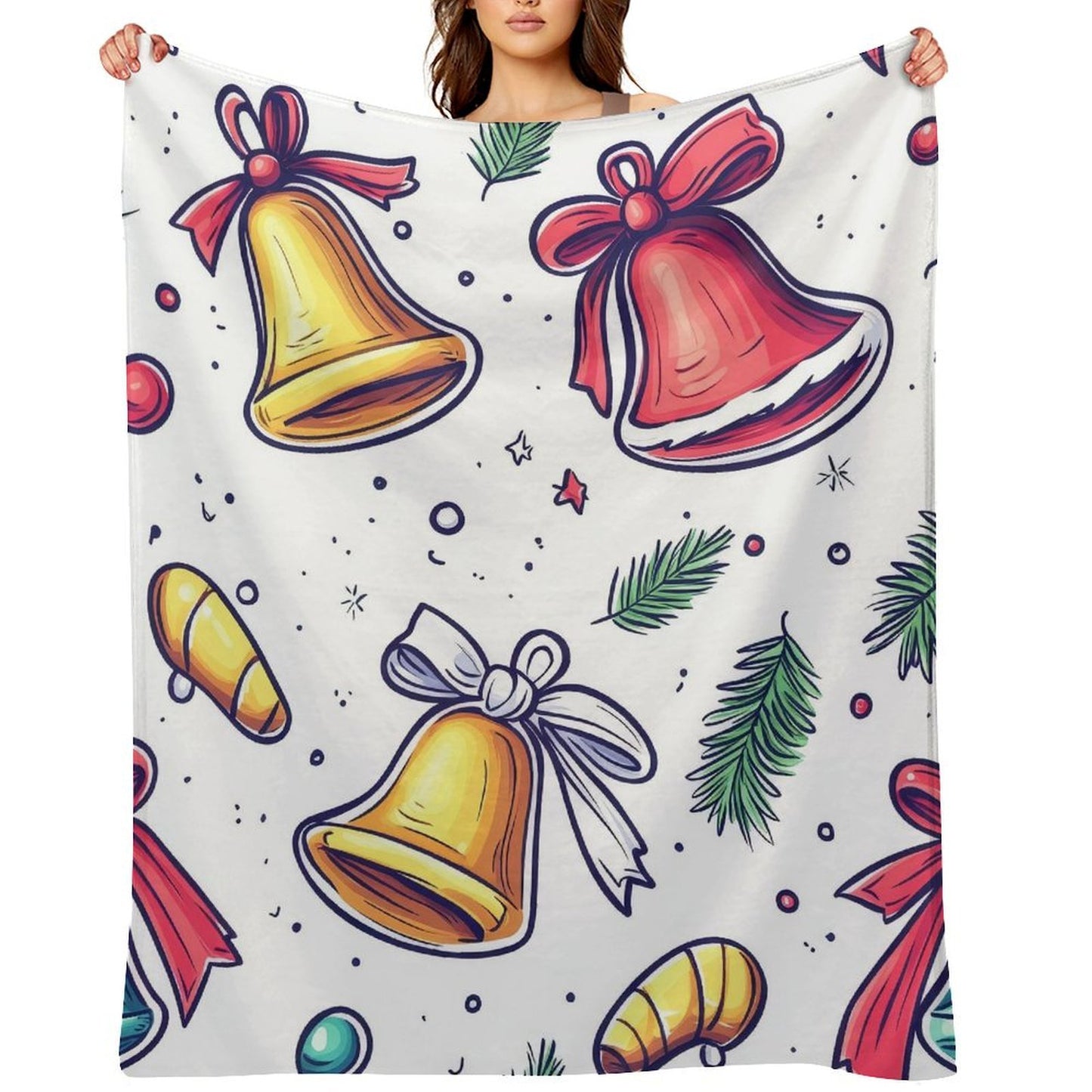 Soft Flannel Blanket with Anti-Pilling Christmas Bell Print, Cozy Throw for Home