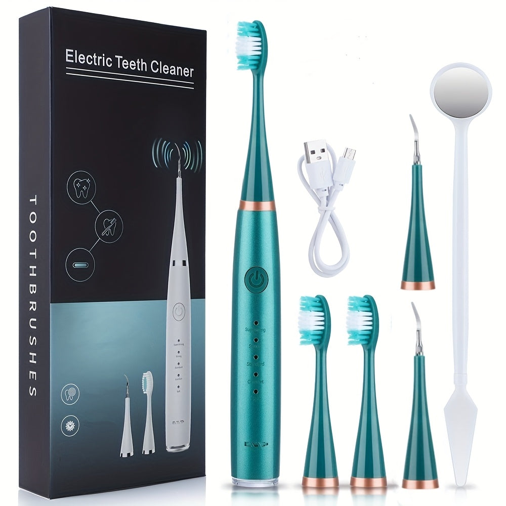 Complete Six-In-One Electric Toothbrush Kit Portable Design Soft Brush Head Teeth Scaling Tool for Your Dream Smile