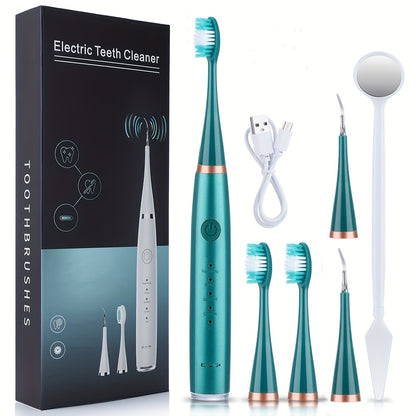 Complete Six-In-One Electric Toothbrush Kit Portable Design Soft Brush Head Teeth Scaling Tool for Your Dream Smile
