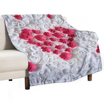 Anti-Pilling Flannel Blanket with 3D Pink Heart Floral Design
