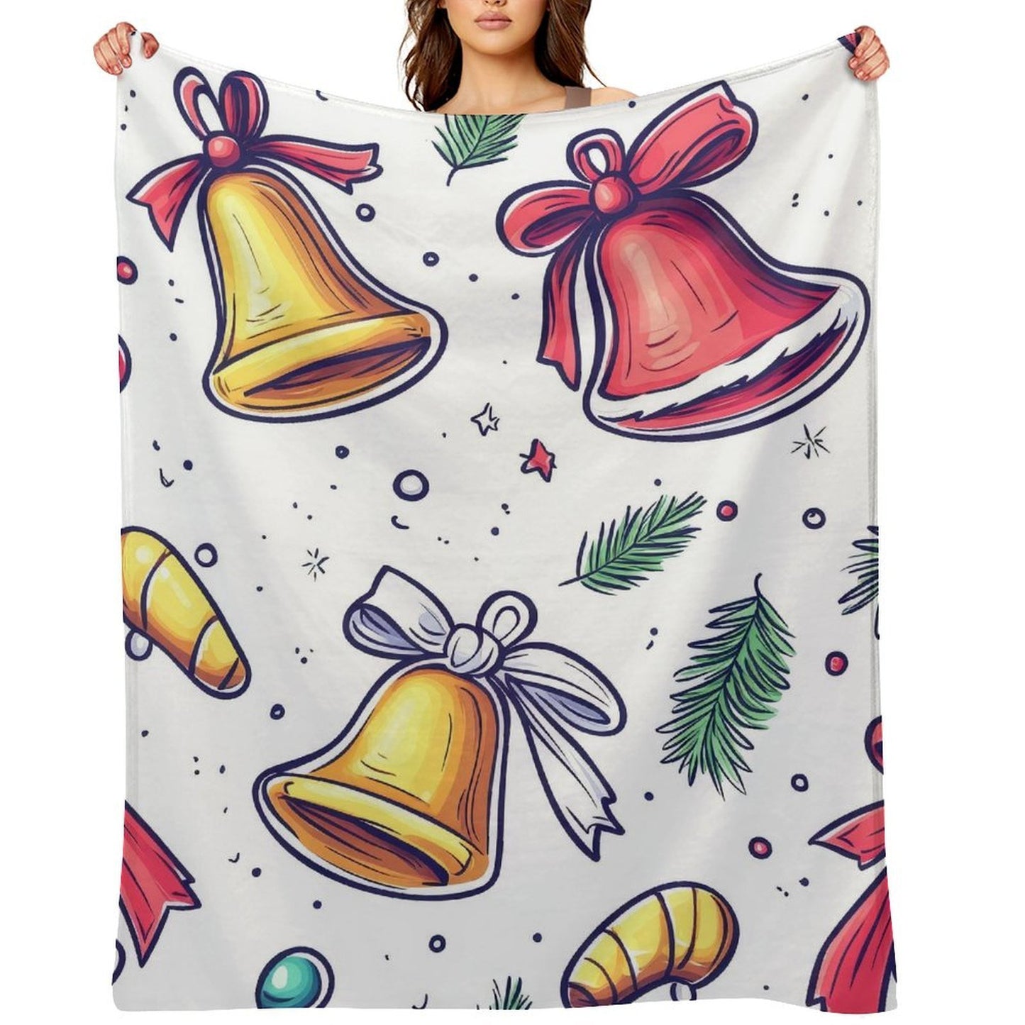 Soft Flannel Blanket with Anti-Pilling Christmas Bell Print, Cozy Throw for Home