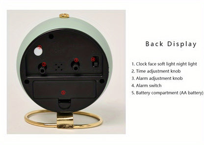 Luminous Desk Clock Battery Powered Silent Round Metal Nordic Alarm Clock with Glowing Hands for Bedroom Office Decor
