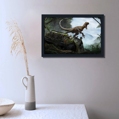 Realistic T-Rex Wall Art Framed Canvas Painting-04