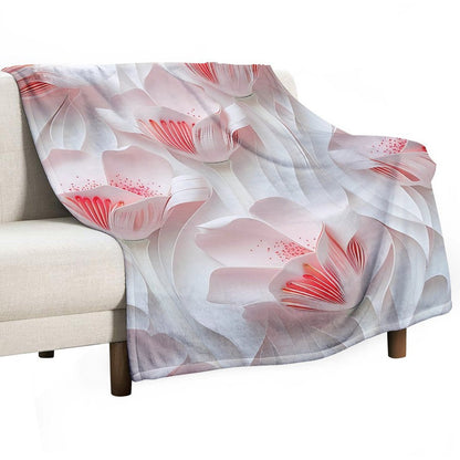 Elegant Anti-Pilling Flannel Blanket with 3D White Pink Floral Design