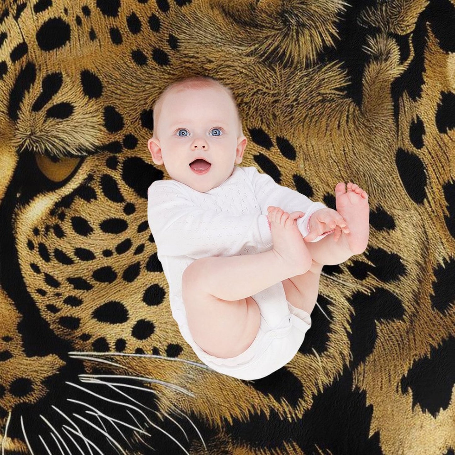 Bold Gold Leopard Face Flannel Throw Blanket