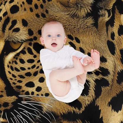 Bold Gold Leopard Face Flannel Throw Blanket