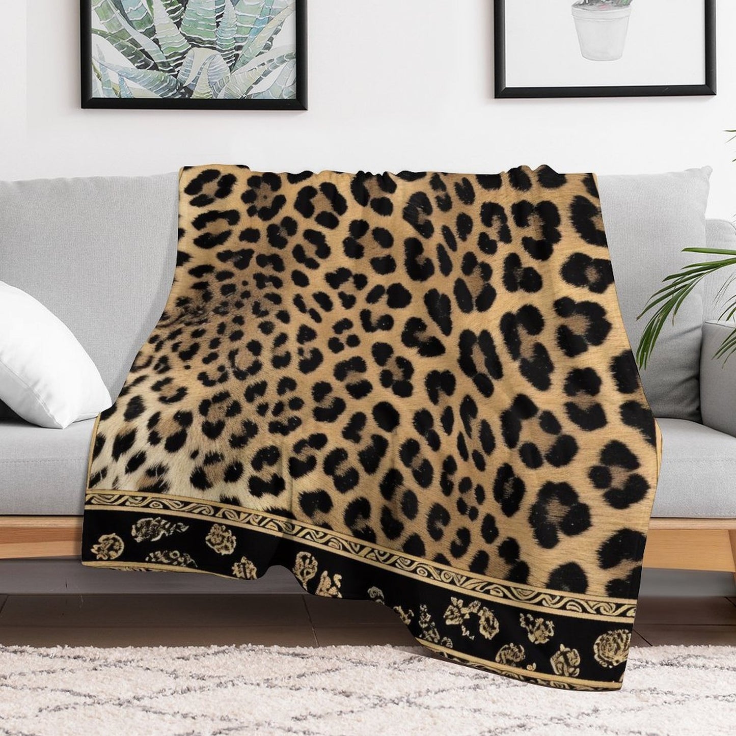 Cozy Anti-Pilling Flannel Throw Gold Leopard
