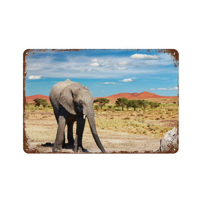 Vintage African Elephant Desert Metal Wall Art Decor