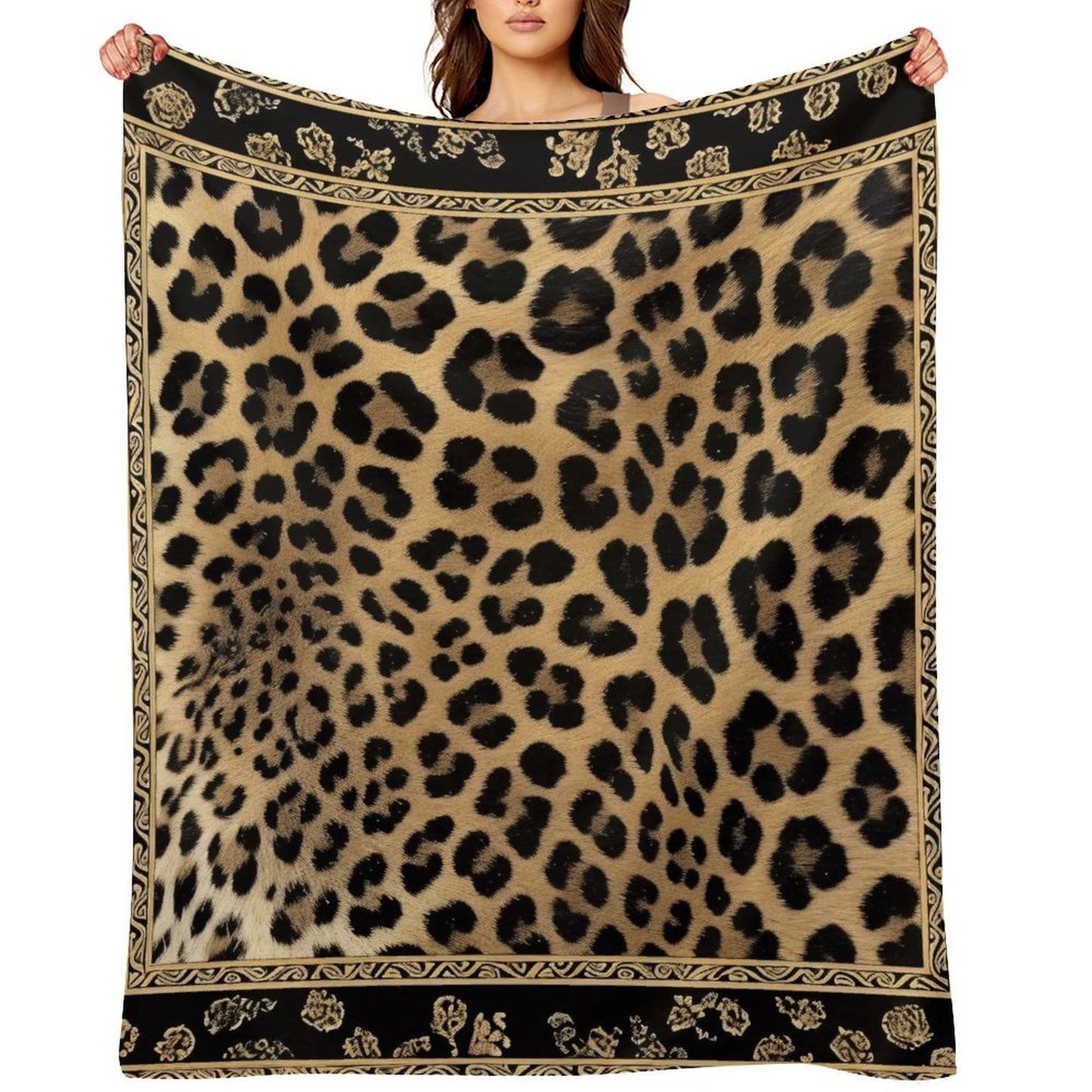 Cozy Anti-Pilling Flannel Throw Gold Leopard
