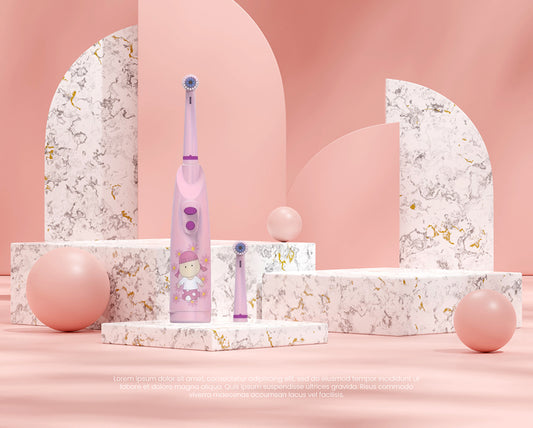 Pink Electric Toothbrush for Kids Soft Nylon Bristles Round Head Design Safe for 3+ Years Old Battery Powered Dental Care Includes Extra Brush Head