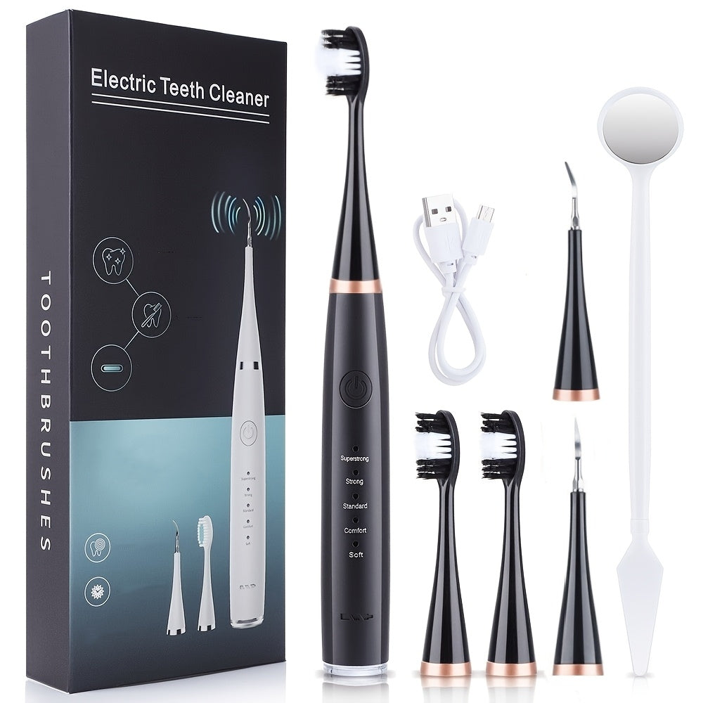 Complete Six-In-One Electric Toothbrush Kit Portable Design Soft Brush Head Teeth Scaling Tool for Your Dream Smile