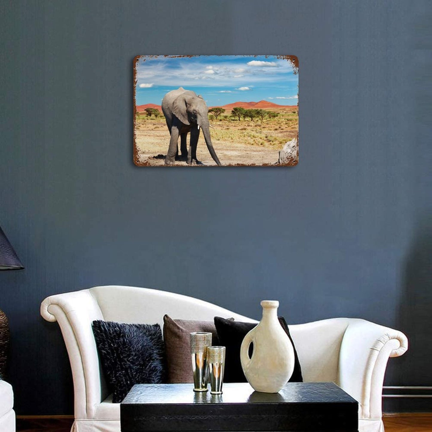 Vintage African Elephant Desert Metal Wall Art Decor