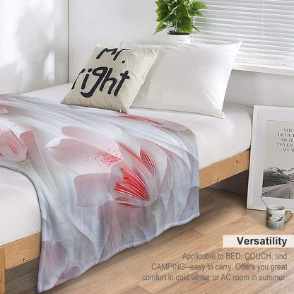 Elegant Anti-Pilling Flannel Blanket with 3D White Pink Floral Design