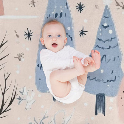 Anti-Pilling Flannel Blanket Winter Forest and Snowman Design