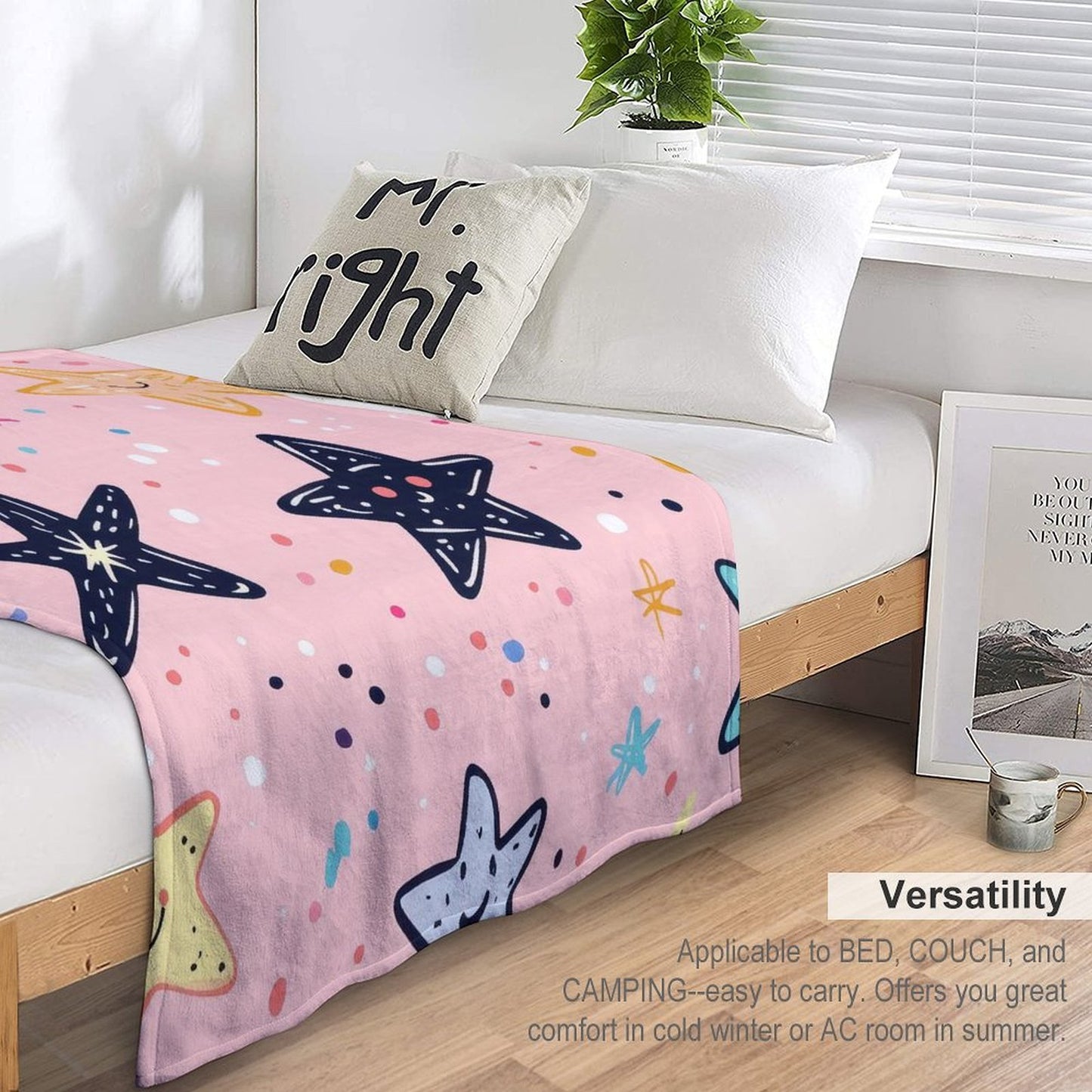 Soft Anti-Pilling Flannel Blanket with Cute Starfish Pattern Design