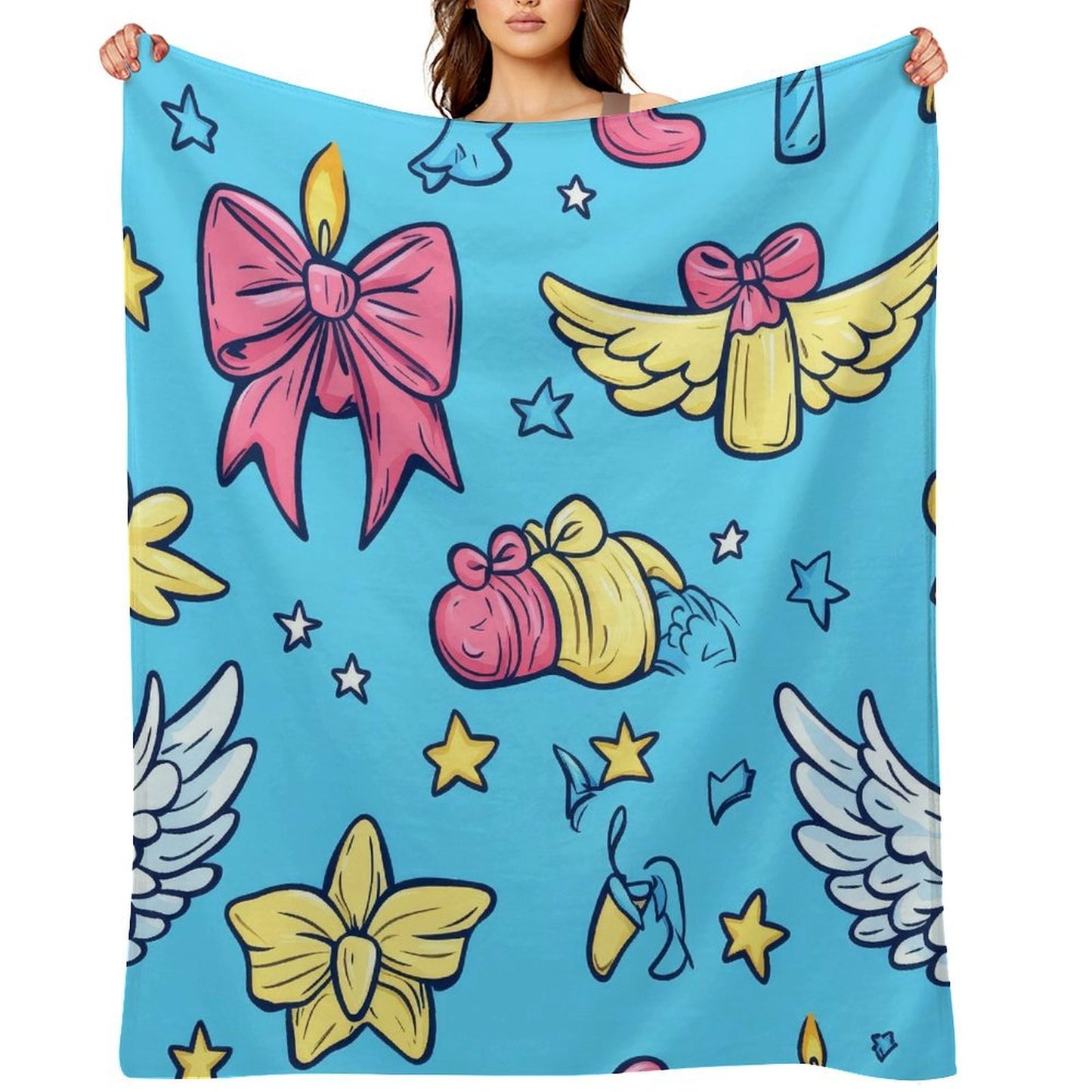 Blue Angel Wings Anti-Pilling Flannel Blanket – Soft Cozy Decorative Throw