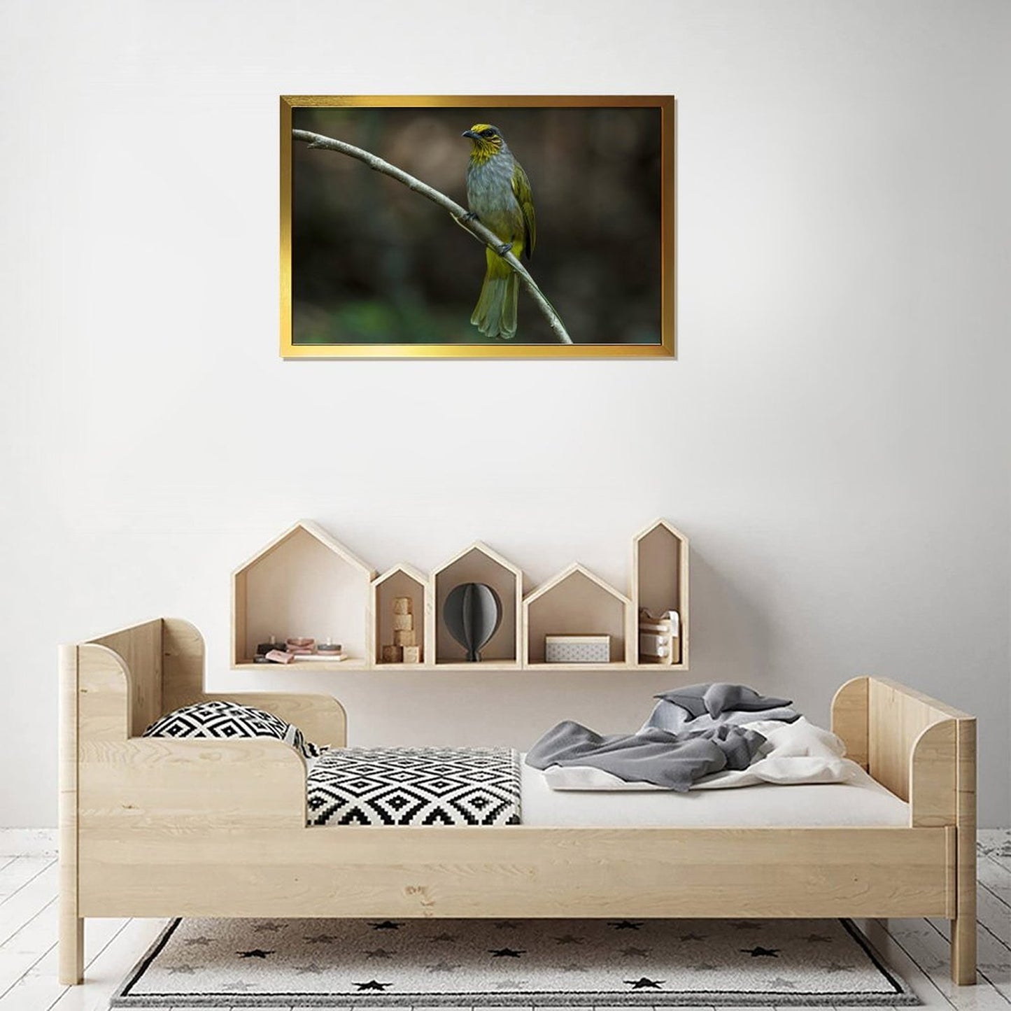 Yellow-Green Songbird on Branch – Elegant Nature Wall Art Print-148