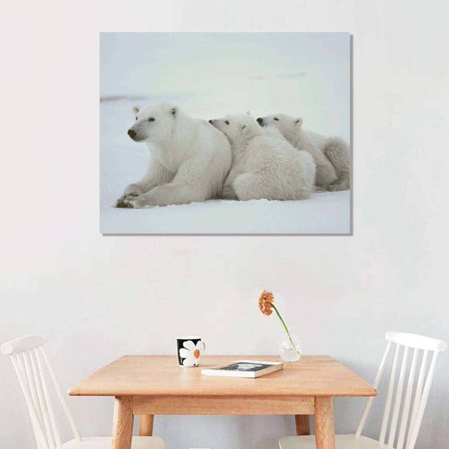 Polar Bear Family Resting on Snow Canvas Wall Art