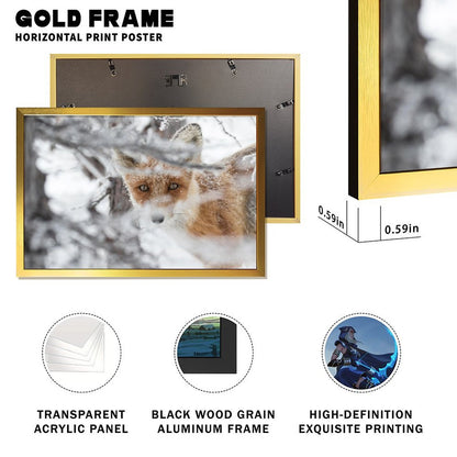 Minimalist Fox in Snow Art Picture Golden Frame Decor-28