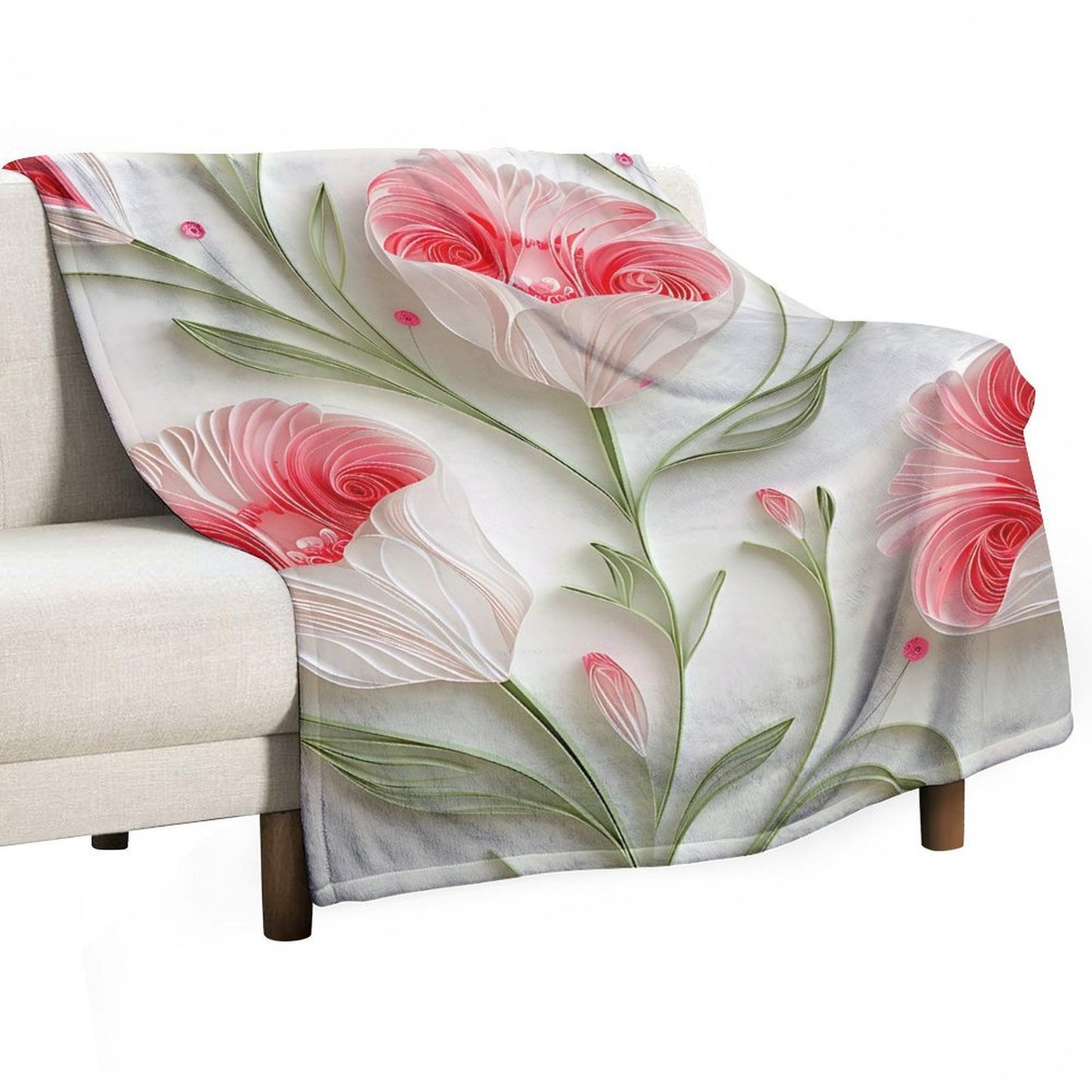 Soft Anti-Pilling Flannel Blanket with Pink Floral Bloom Design