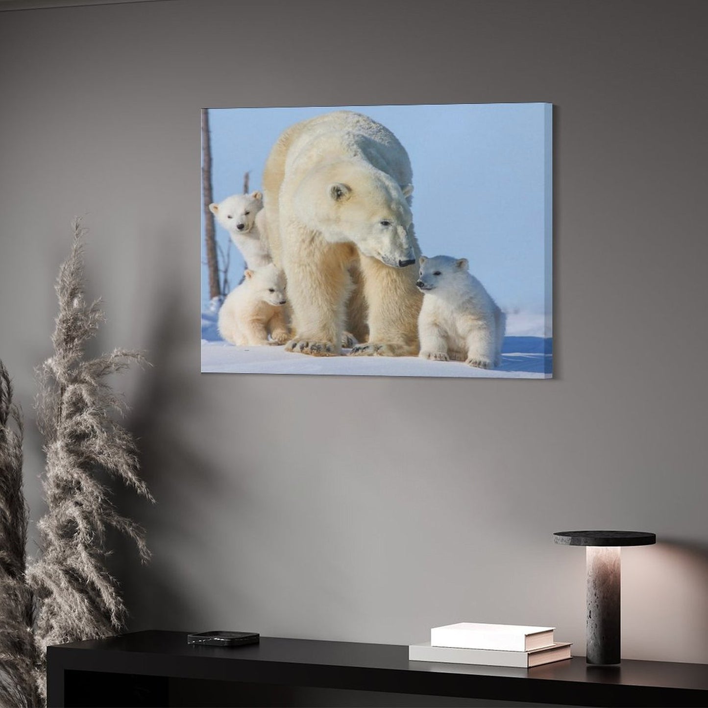 Polar Bear Family Canvas Wall Art – Arctic Wildlife Home Decor