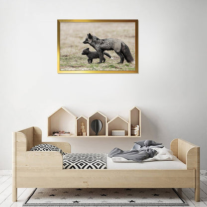 Nordic Fox Wall Picture Animal Art in Golden Frame