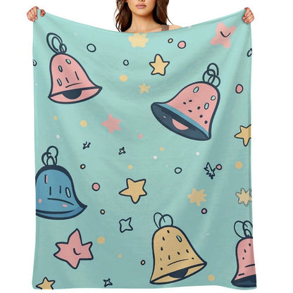 Anti-Pilling Flannel Blanket Cartoon Bells and Stars Design